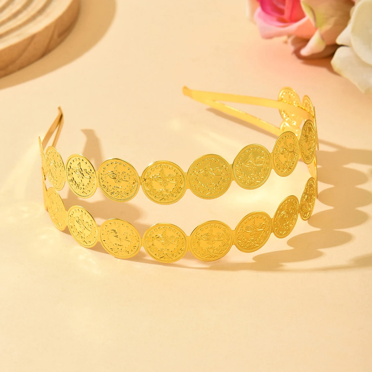 أغطية رأس عرقية عتيقة مع عملات معدنية مزدوجة الطبقات، إكسسوار غريب للمهرجانات وتصفيف المسرح