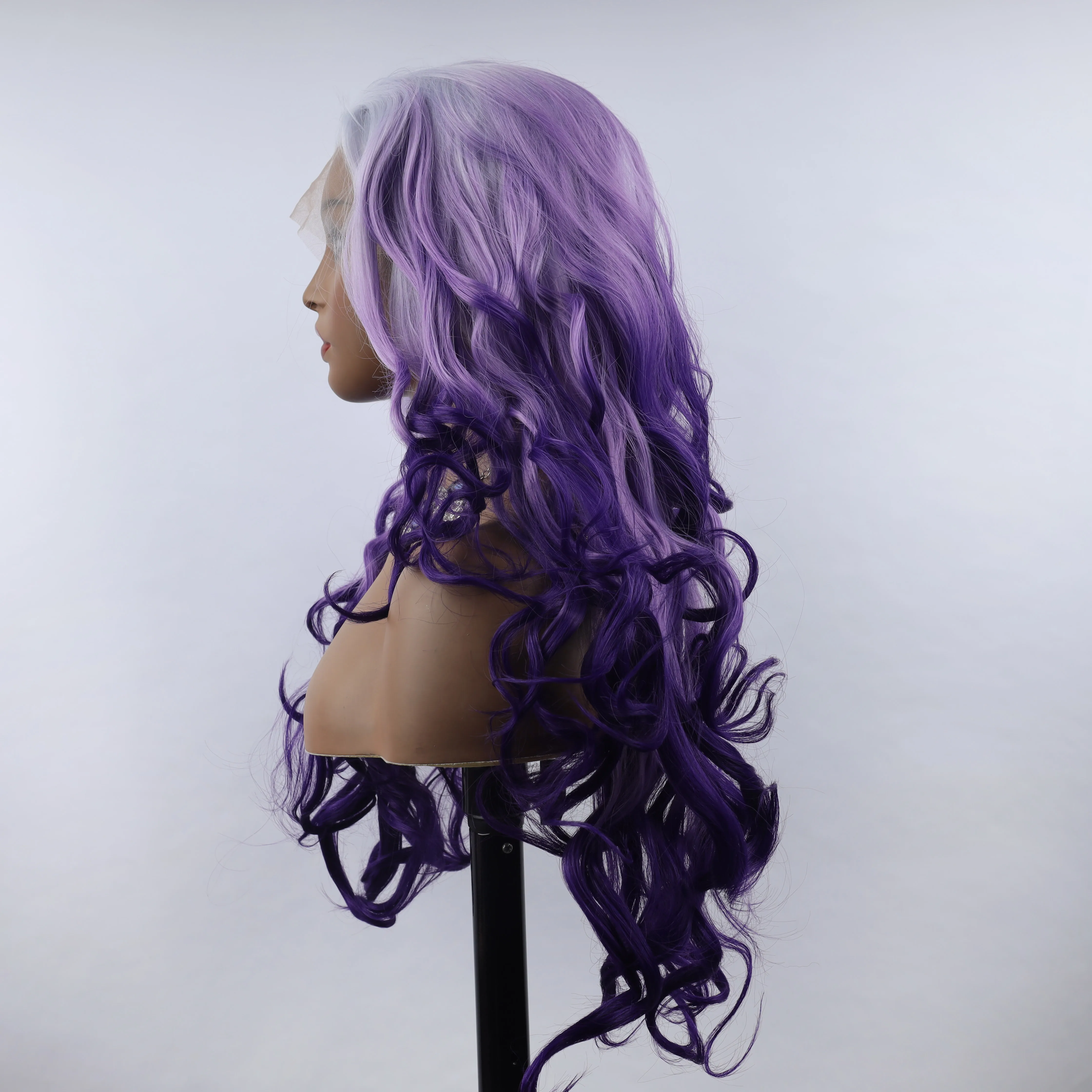 oley Fashion Curly Wig Synthetic Lace Front Wigs White Purple Female Lace Wig 13X3 For Black Women Cosplay Hair Daily Use