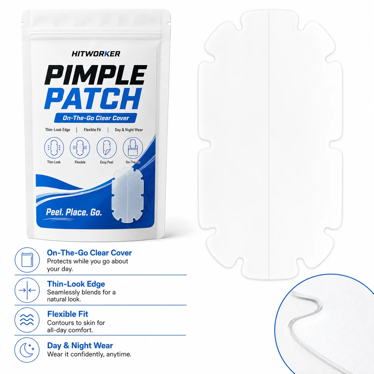 5PCS Extra Large Pimple Cover Patches, Clear-Look Hydrocolloid Beauty Patches For Day And Night Use, Easy Peel Spot Cover