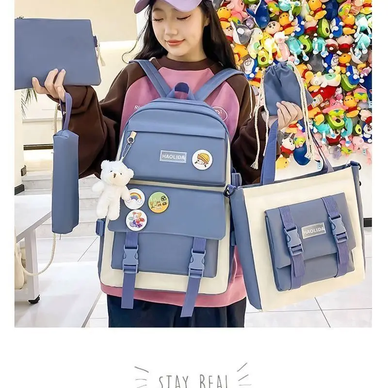 5 Pieces Set Student Backpack Large Capacity High Appearance School Bag Multi Piece Casual Travel Handbag Kit For Teen Girls