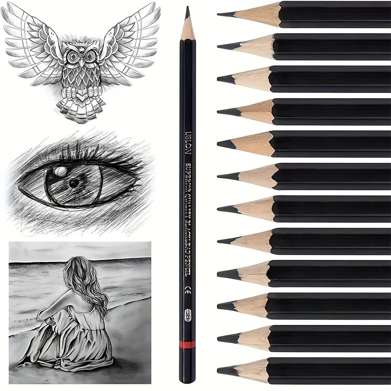 12Pcs DIY Student Art Drawing Sketching Pencil Set with 12 Types of Lead Core School Office Stationery Supplies 2H, H, F, HB, B,