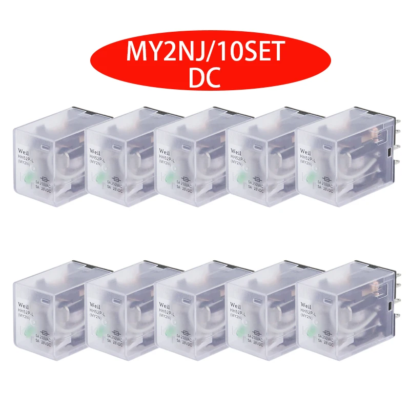 10PCS MY2NJ DC 12V 24V 36V 48V 110V 220V  electromagnetic relay With LED indicator HH52P MY2 series HH52P-L new pattern