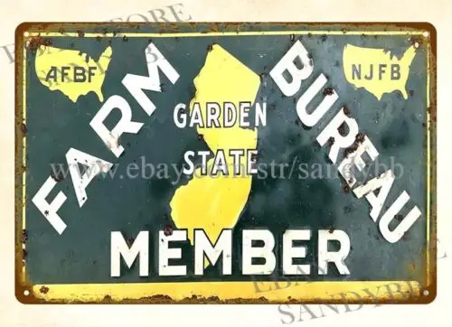 New Jersey FARM BUREAU MEMBER GARDEN STATE metal tin sign plaque inspirational