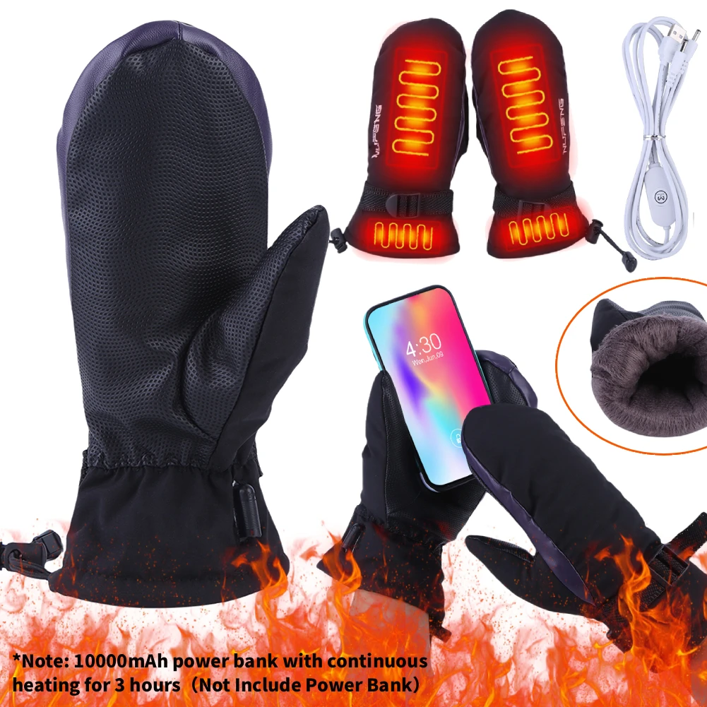 1 زوج قفازات تسخين كهربائي الشتاء الدراجات النارية موتو قفازات التدفئة الدافئة الباردة واقية قابلة للشحن الحرارية التزلج القفازات