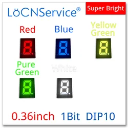 LoCNService 30PCS 0.36Inch Digital Tube LED Display 1 Bit Red Yellow Green Blue White Common Anode / Cathode 7 Segment 0.36 inch