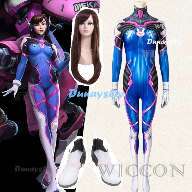 Dva Cosplay Costume Bodysuit Zenti Game Women Sexy Adult Jumpsuits Wig Shoes Full Suit Halloween Party Costumes Clothing