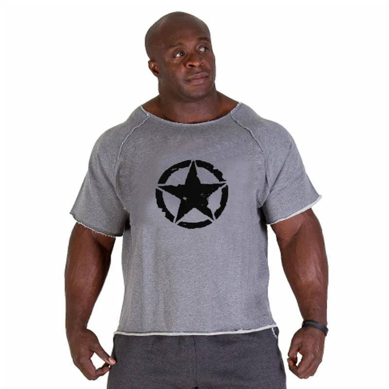 Men's Cotton Casual T Shirts Fitness Men Bodybuilding Shirt Batwing Sleeve Rag Shirt Gym Wear Muscle Running T-shirt Round Neck