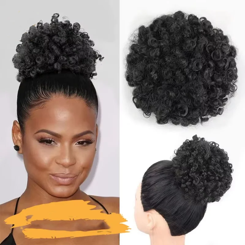 Africa Wig Pack Drawstring Hair Tie for Women Synthetic High Bun Worm Puffy Natural Curly Hair Explosion Head