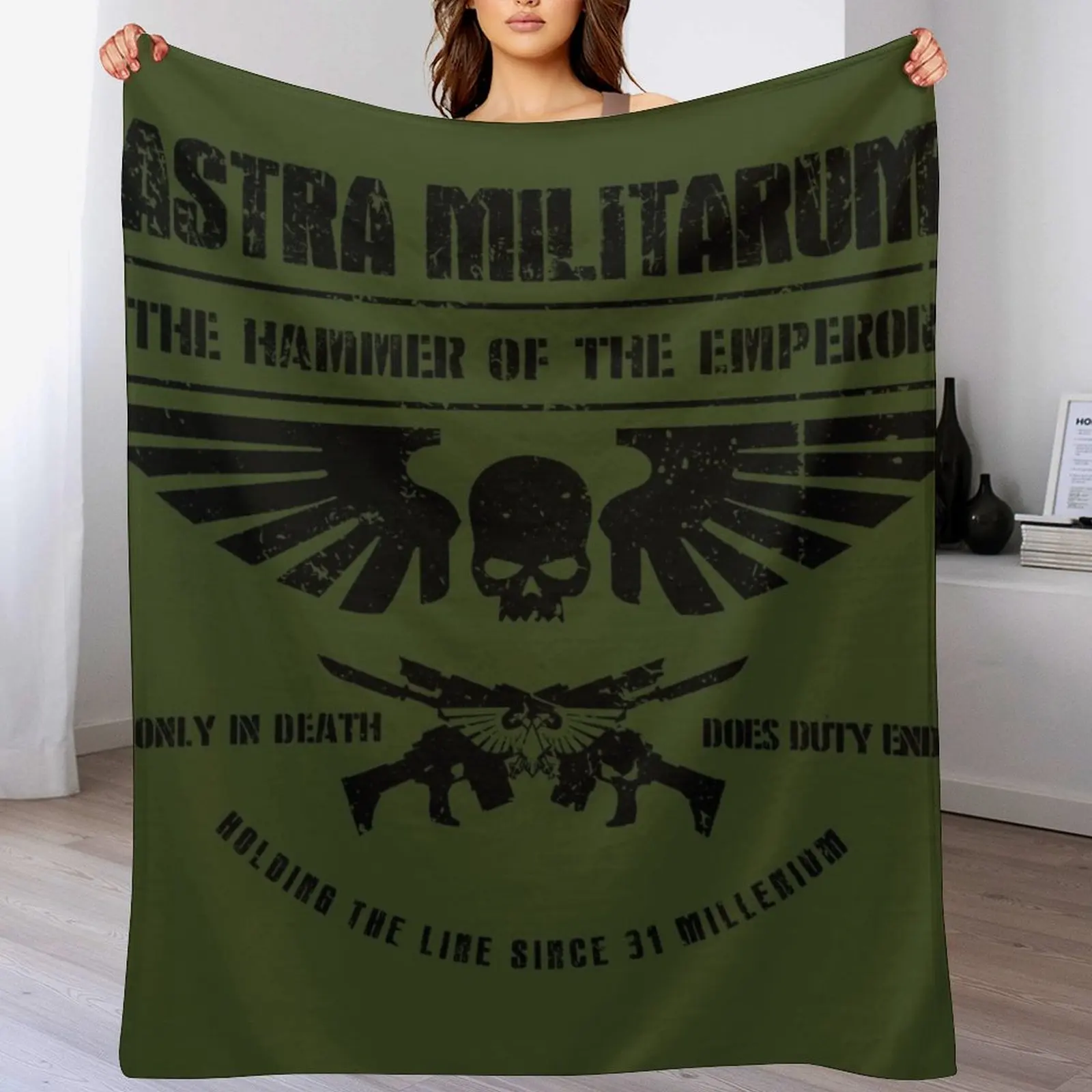 Hammer of the Emperor - Astra Militarum Imperial Guard Black Throw Blanket for sofa Furrys Picnic Blankets