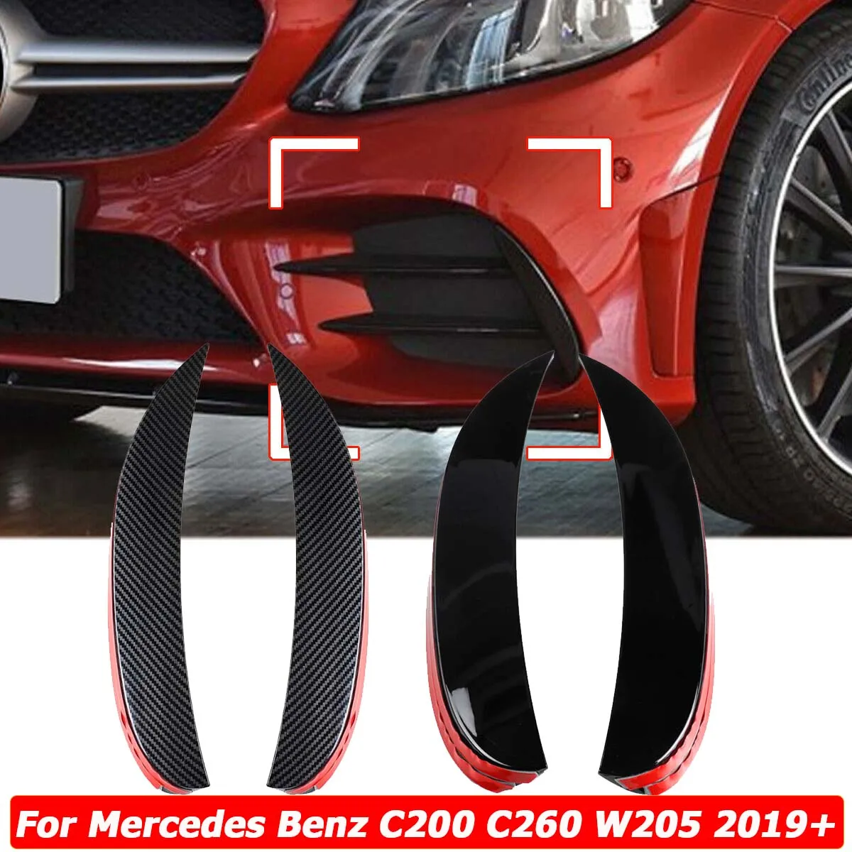 W205 Front Bumper Splitter Fog Light Canard Air Vent Cover For Mercedes Benz C Class C180 C260 C300 AMG 2019+ Car Accessories