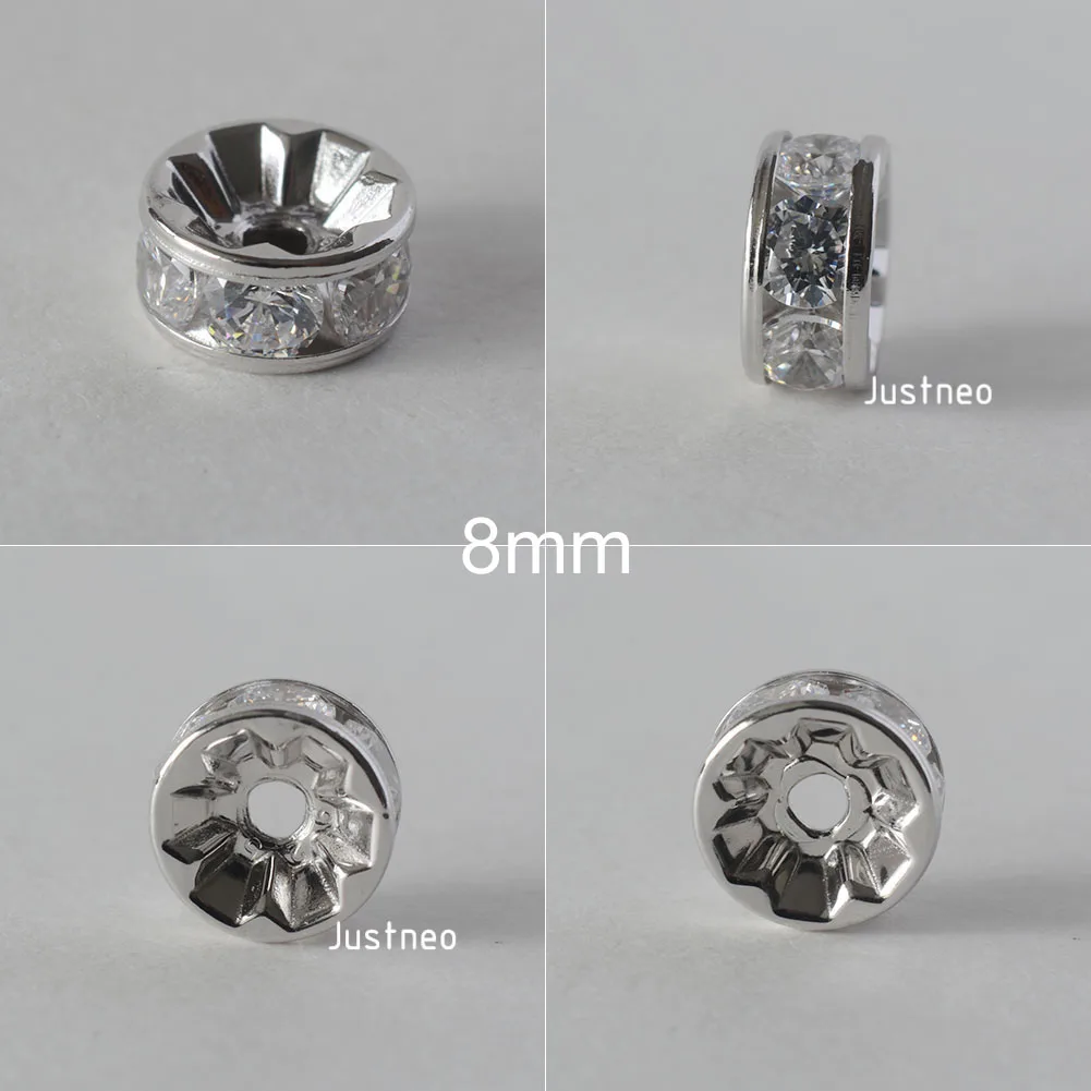 925 Sterling Silver CZ Rondelle Spacer Beads, Silver Clear Cubic Zirconia Loose Beads for DIY Craft Jewelry Making