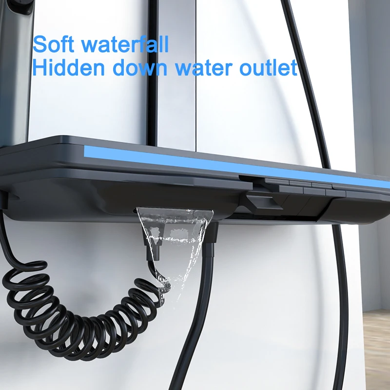 Imagem -05 - Conjunto de Chuveiro Termostático Inteligente Display Digital Chave de Piano Luz Ambiente Pistola de Água Fria e Quente Chuveiro Cinza Banhado