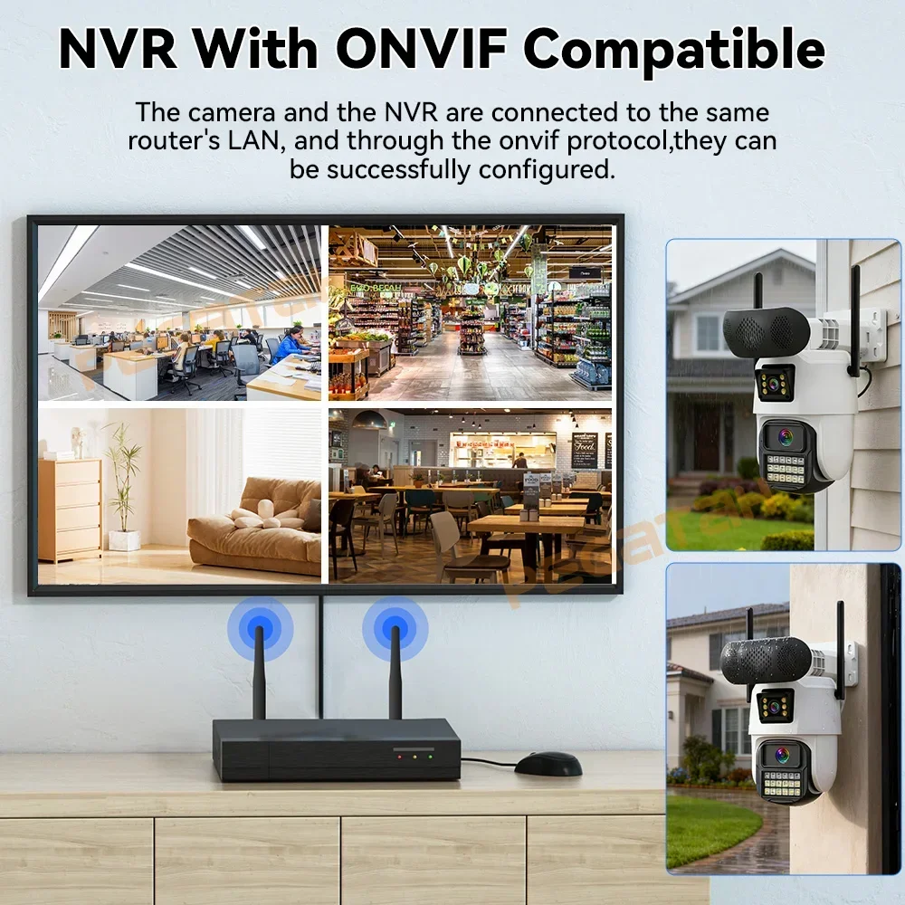 جديد 4K كاميرا أمان WiFi في الهواء الطلق مع سمّاعات بلوتوث عدسة مزدوجة تتبع السيارات IP CCTV شاشة مزدوجة الوصول NVR Cam iCSee APP #6