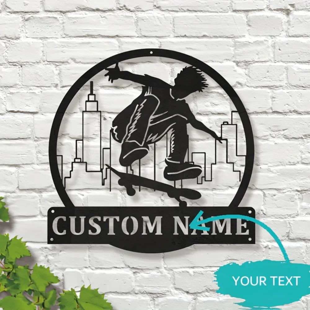 

1PC Custom Skateboard Inspired Wall Art Sculpture Personalized Metal Sign Material Ideal Gift for Festivals with Custom Sign Opt