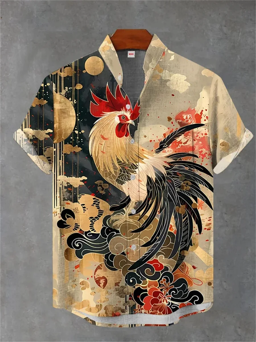 2025 3D Printed Linen Art Print Shirt Summer Casual Men's Button Short Sleeve Top Street Fashion Vintage Shirt