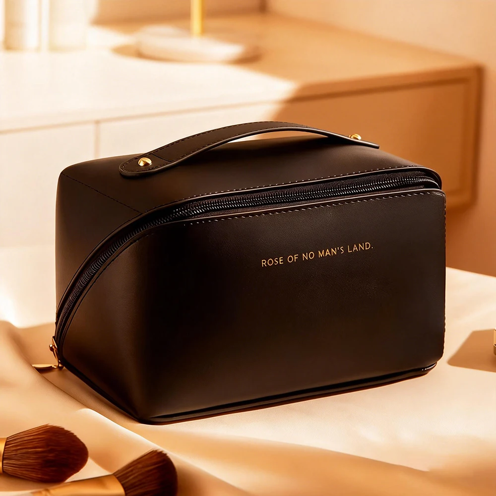 1PC Large Capacity Portable Ladies Makeup Bag with Partition Compartments Handle Travel Toiletry Zipper Bag for Women