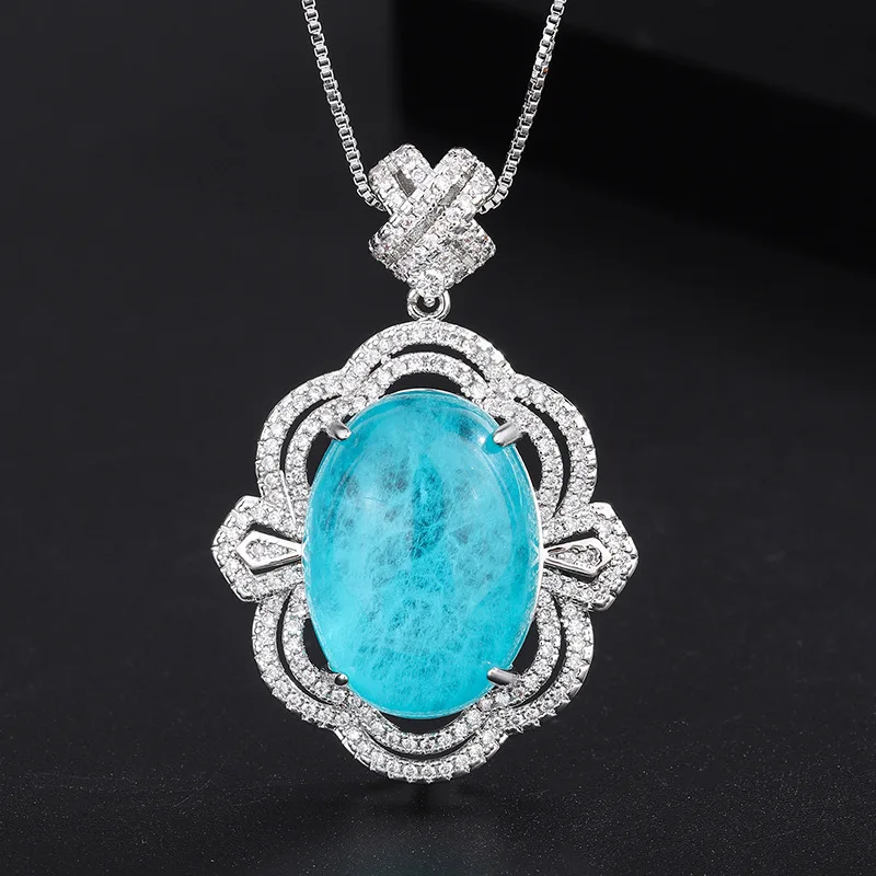 Paraiba Pendant 2023 European and American Luxury Necklace Pendant Jewelry
