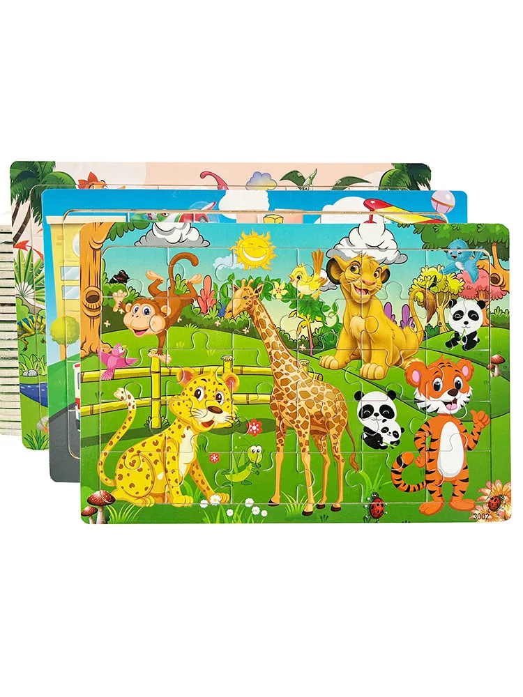 30 sztuk drewniane puzzle dla dzieci Cartoon zwierząt pojazd puzzle gry dla dzieci wczesna nauka zabawki edukacyjne dla dzieci — zdjęcie 2