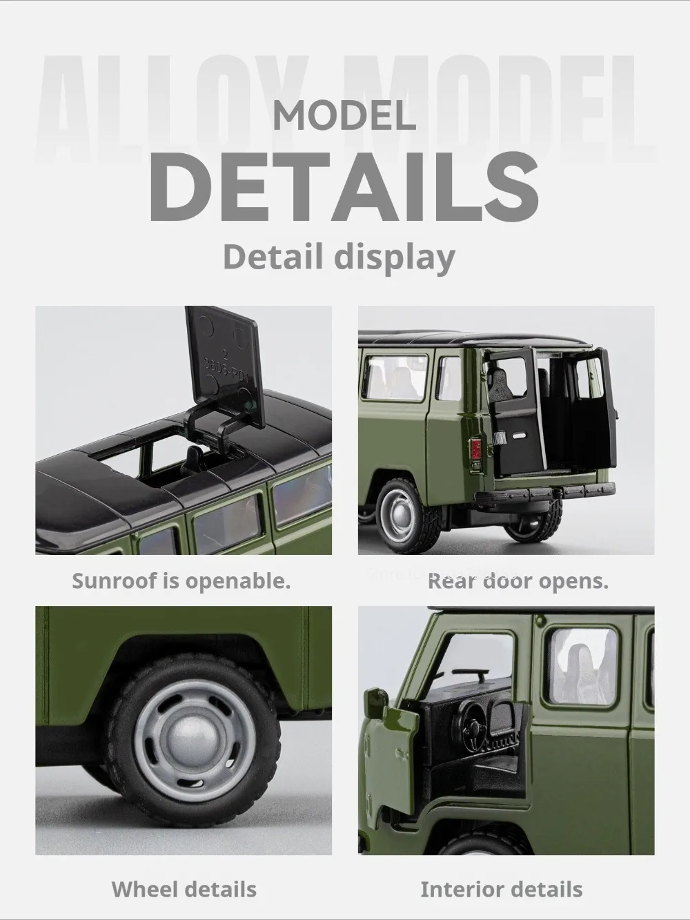 1:36 Modellauto UAZ Traveler Miniaturfahrzeuge aus Legierung mit Rückziehfunktion, Öffnenden Türen und Simuliertem Interieur, Lehrreiche Fahrzeugmodelle – Detail 6