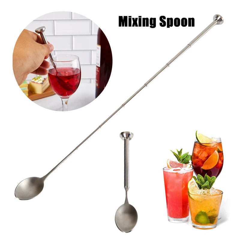 Cool adjustable artifact pocket long metal spoon telescopic bar spoon adjustable stainless steel spoon