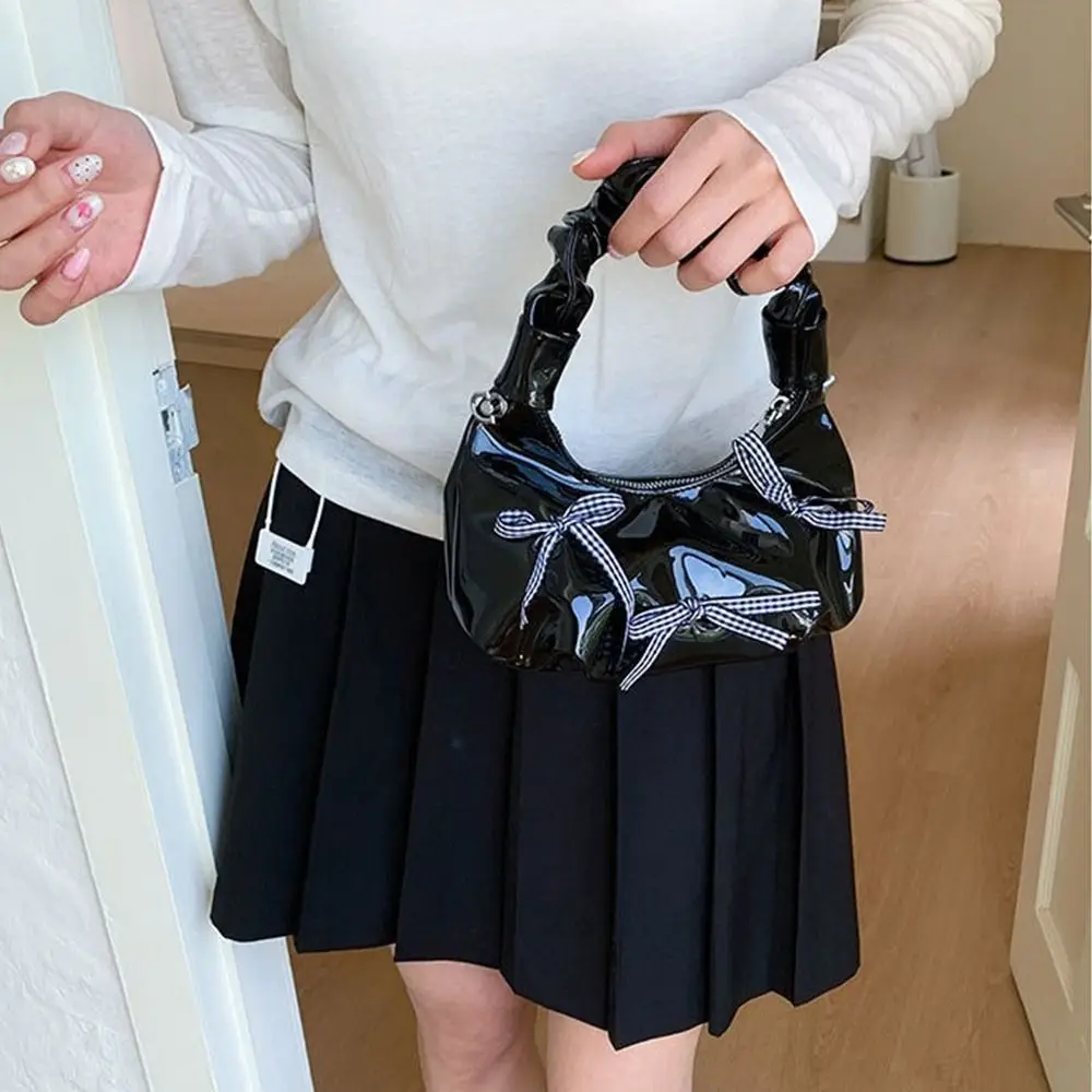 

Fashion Korean Bow Ribbon Bags Pu Leather Small Pleated Shoulder Bag Sweet Cloud Women Handbags Summer