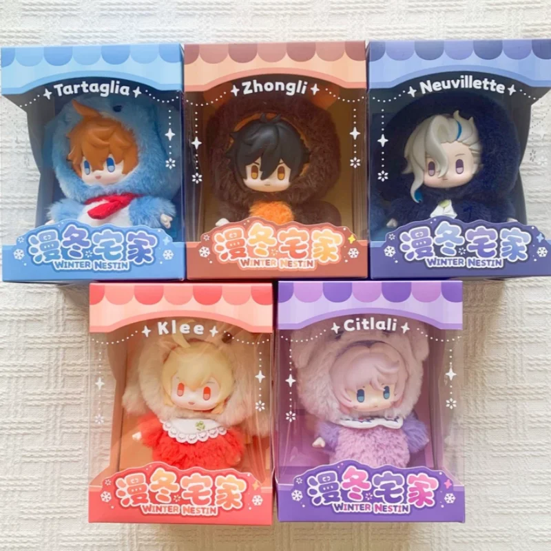 In Stock Zhongli Tartaglia Neuvillette Official Genshin Impact Long Winter Home Series Plush Keychain Cosplay-Themed Collectible