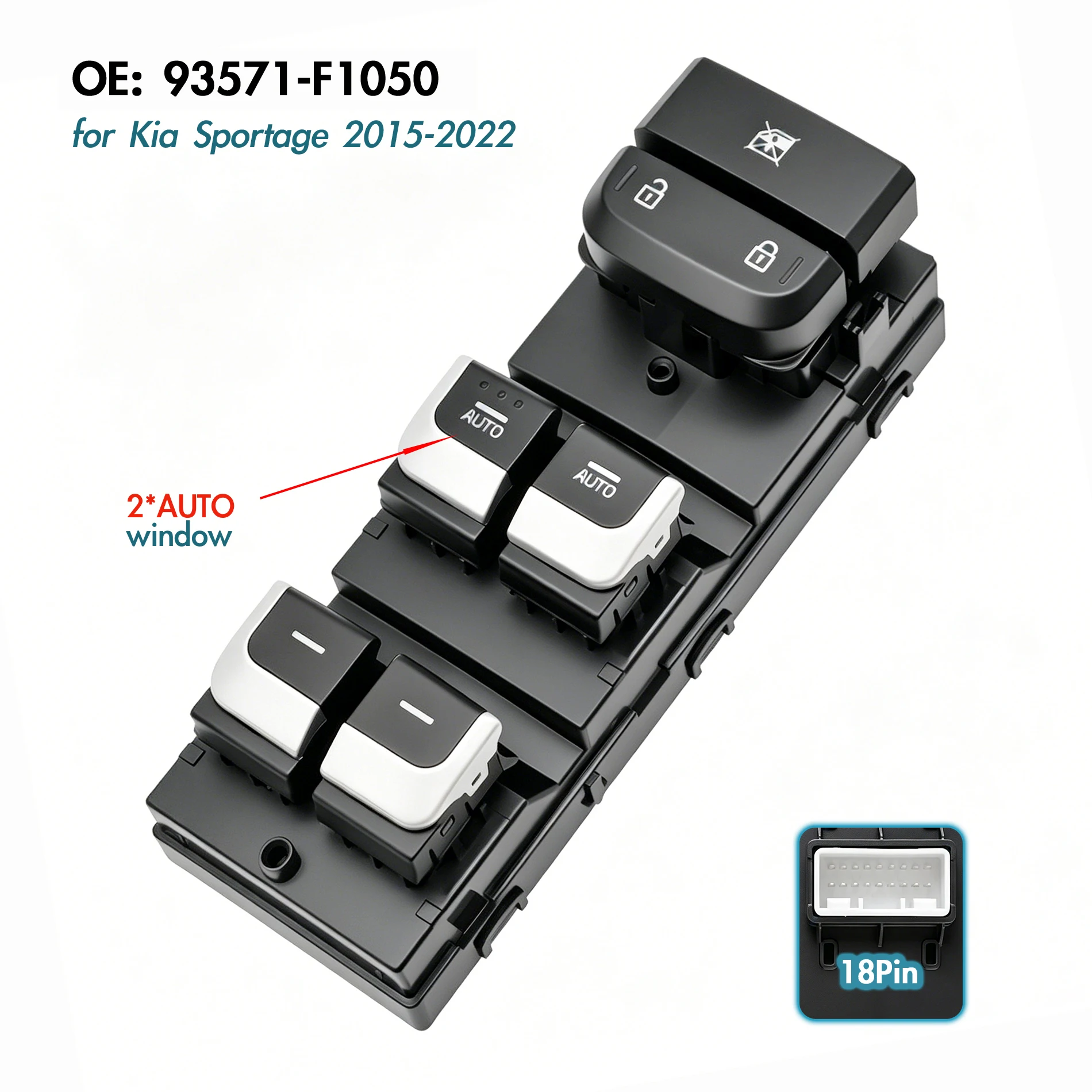 93571-F1050 Para Kia Sportage 2015-2022, Interruptor Eléctrico Maestro de Ventanilla Delantera Izquierda Lado del Conductor, Botón de Control del Elevador de Vidrio