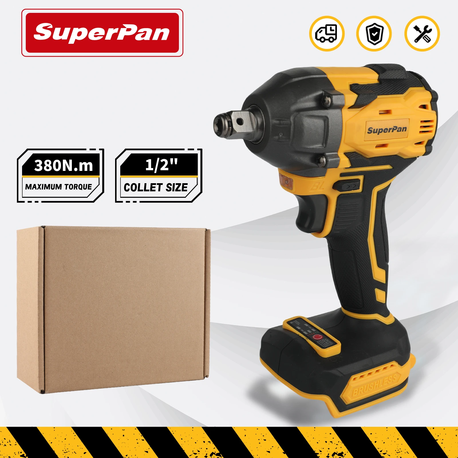 

Бесщеточный аккумуляторный ударный гайковерт SuperPan 380 Нм, 1/2 дюйма, для тяжелых автомобильных работ, без аккумулятора и зарядного устройства