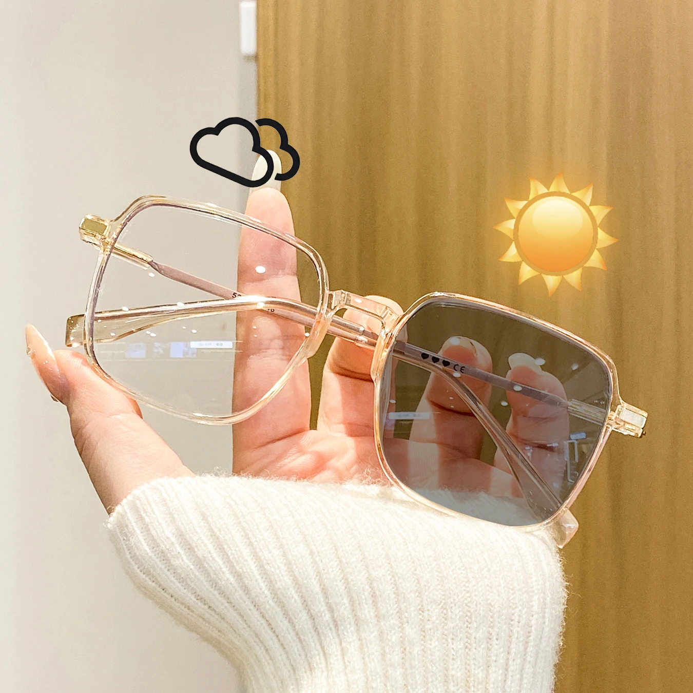 1 Pair of Women's Full-Frame Large Square Photochromic Glasses, Elegant and Refined, Light Luxury, Soft and Fashionable, Suitable for Business Meetings, Holidays, Outings, and Dates