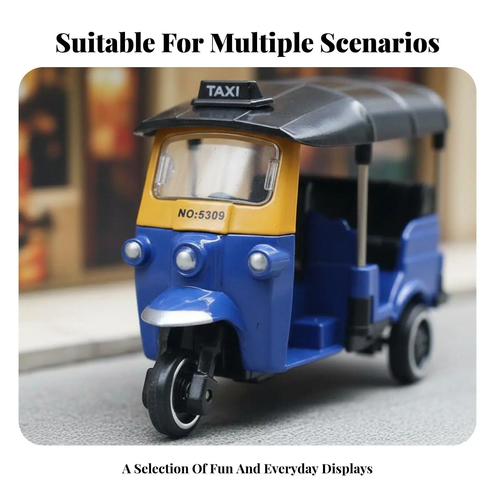 Unique Alloy Tricycle Display Retro Tri-shaw Miniature Model Pull-back Toy for Showcase and Toy Collection