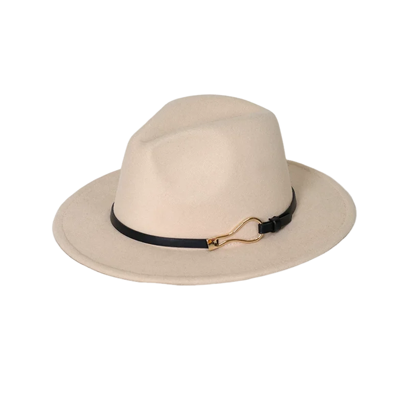 Fedora felt hat Lake blue  jazz hat men and women classic black leather belt Fedora Panama women autumn and winter wholesale