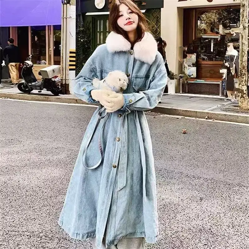 Winter New Women's Cowboy Down Cotton Jacket Loose Windproof Strap Pike