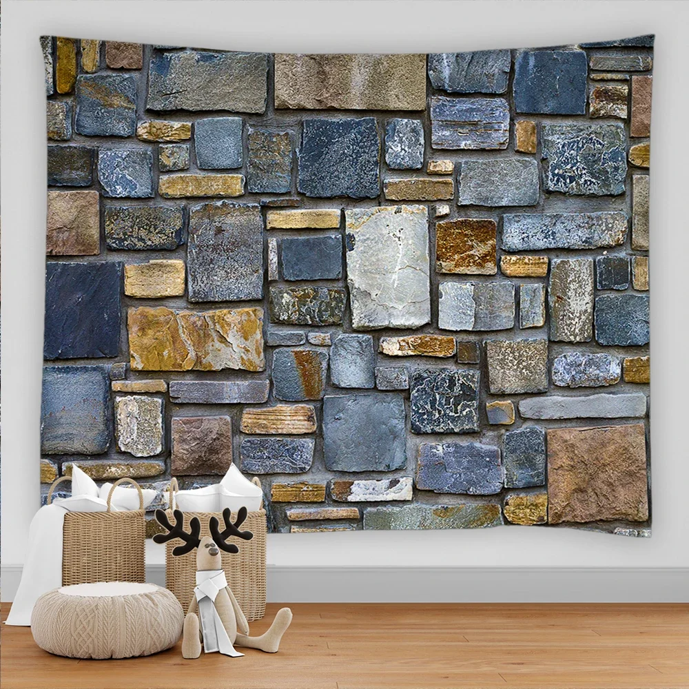 Aesthetic Decoration Tapestry 3D Vintage Stone Grey Rock Brick Kawaii Room Accessories Wall Hanging Home Bedroom Decor Blanket