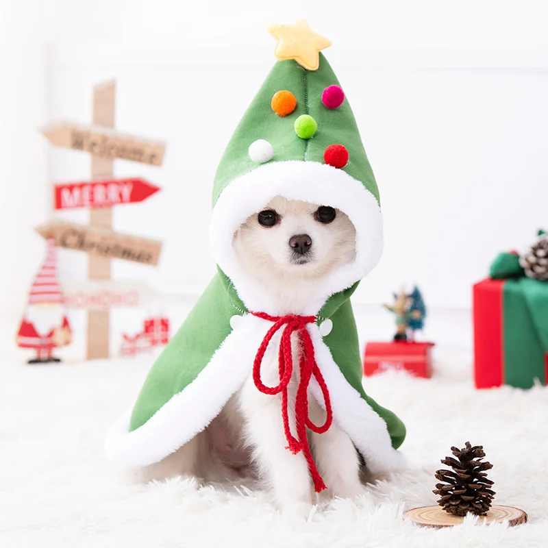 

1PC Pet Christmas Clothes for Small and Medium Corgis and French Bulldogs, Christmas Tree Dog Cloak, Cape, and Warm Pet Clothing