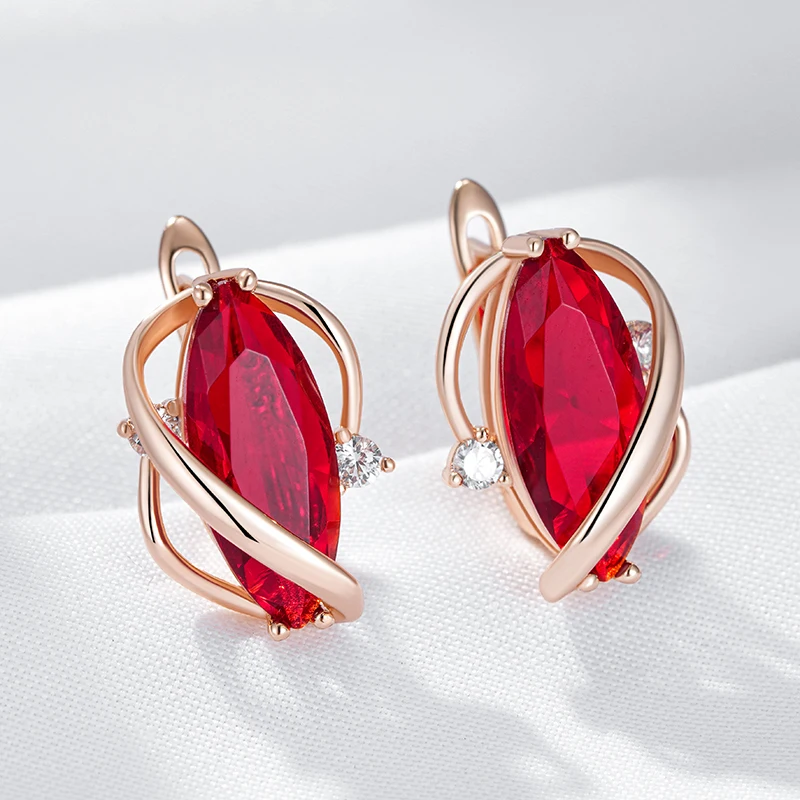 Kinel Hot Shiny Red Natural Zircon Drop Earrings for Women Fashion 585 Rose Gold Color High Quality Daily Fine Vintage Jewelry