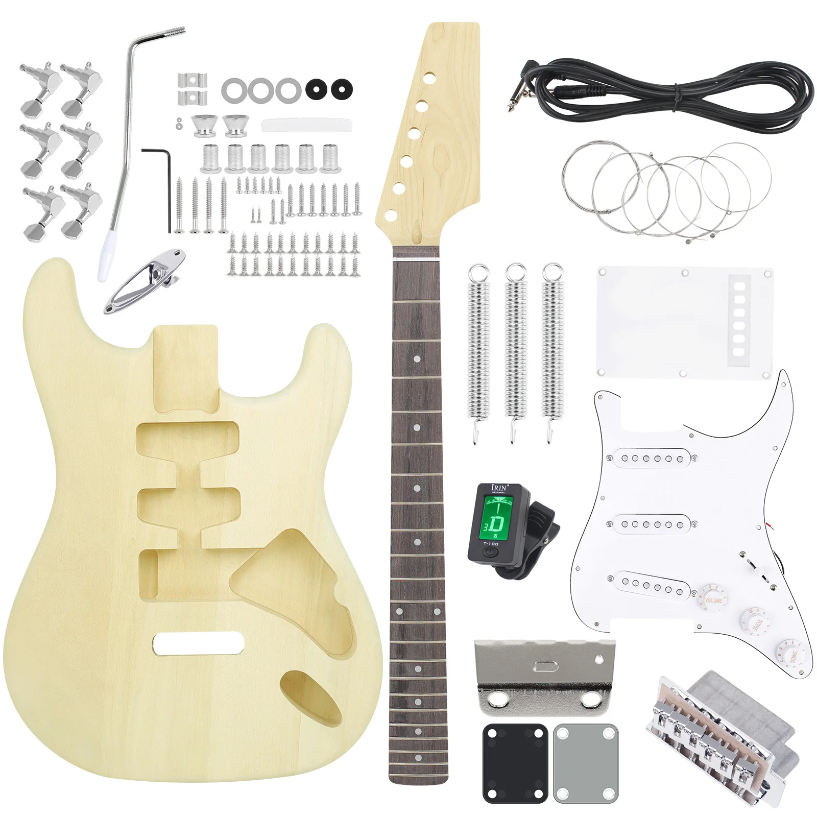 Kit de Guitarra eléctrica DIY, 6 cuerdas, 22 trastes, cuerpo de cuello de tilo, Guitarra eléctrica DIY con Cable de conexión sintonizador de cuerdas