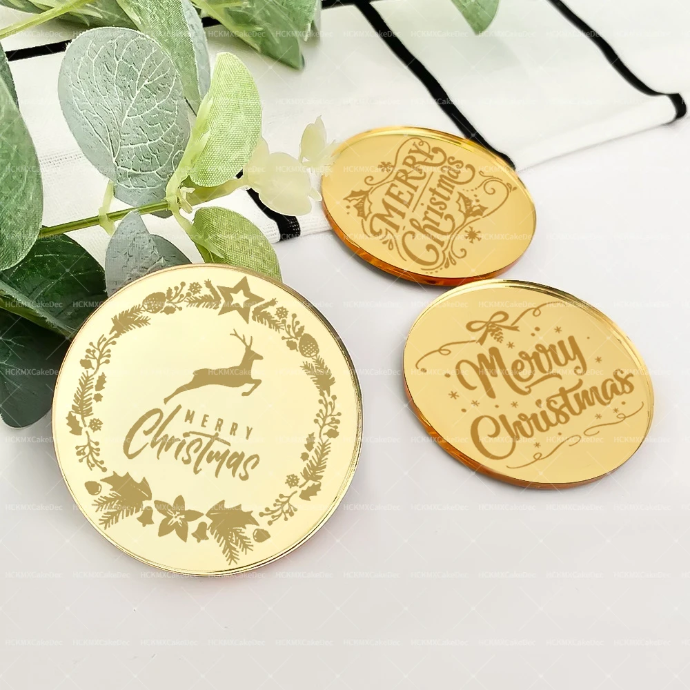 10 Stück goldener Acryl-Cupcake-Topper für frohe Weihnachten, für Weihnachten, Neujahr, Mottoparty, DIY, Dessert, Backen, Kuchendekoration – Detail 3