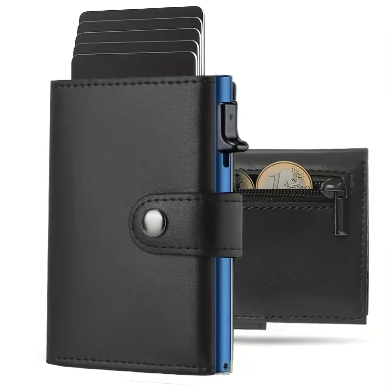 Men's new ultra-thin carbon fiber texture wallet in black, minimalist design with ID window and credit card slots