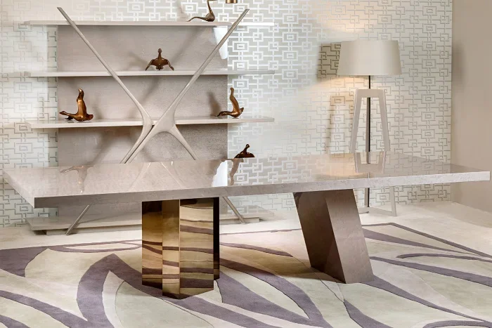 

Villa Console Marble Dining Table Modern Minimalist Style Hotel Customized Dining Table And Chair Set