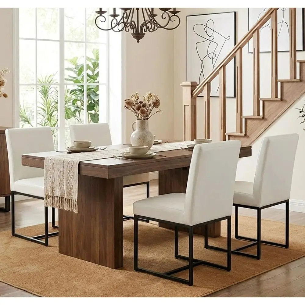 

Mid-Century Style Padded Dining Chairs with Adjustable Footrests, Set of 4, White