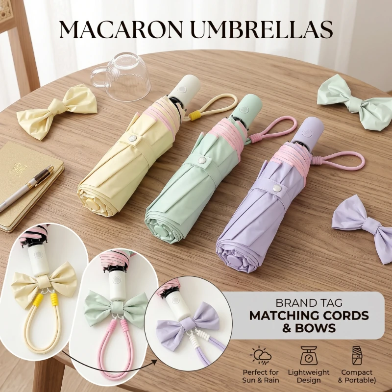 Japanese Style Retractable Umbrella with Lanyard 8 Ribs Auto Open UV Protection Sun Rain Dual Use