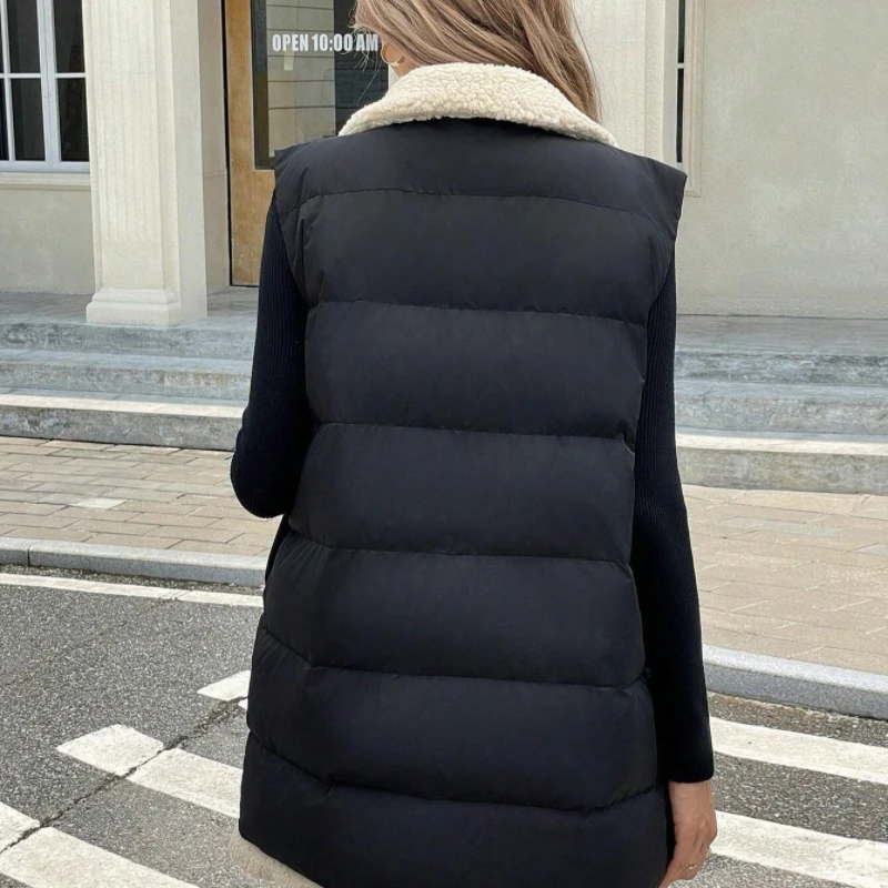 الخريف الشتاء منتصف طويلة أسفل القطن صدرية المرأة 2025 موضة جديدة فضفاضة سترة غير رسمية مزدوجة الصدر ملابس خارجية الإناث