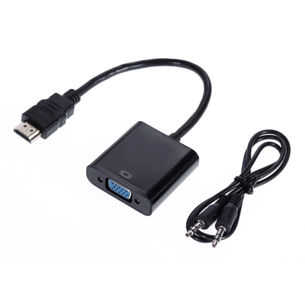 2PCS HDMI To VGA Adapter Male-to-female Cable Converter With 3.5mm Audio Cable Output For Computer Desktop Laptop