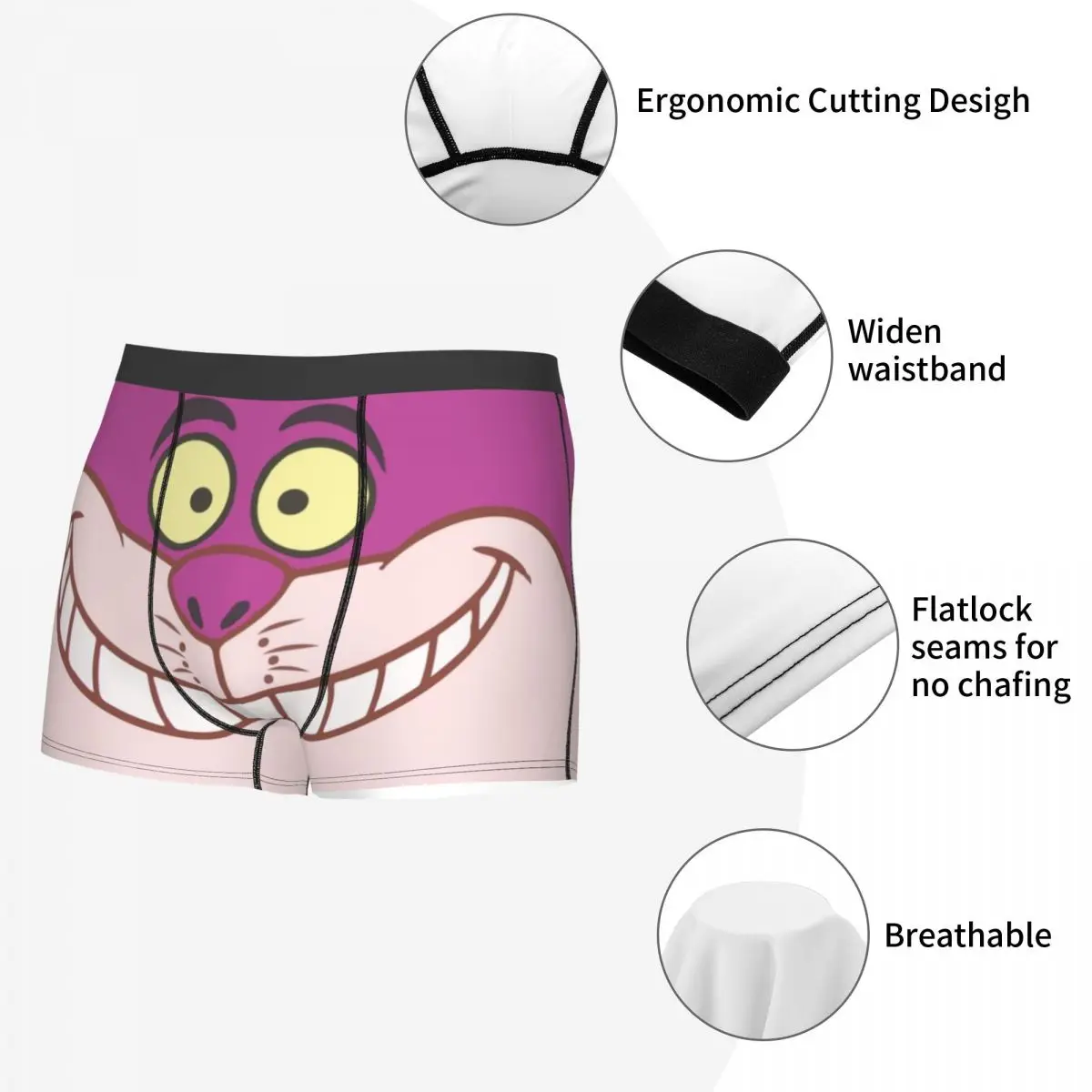 Customized Male Fashion Cheshire Cat Underwear Wonderland Cartoon Anime Boxer Briefs Breathable Shorts Panties Underpants