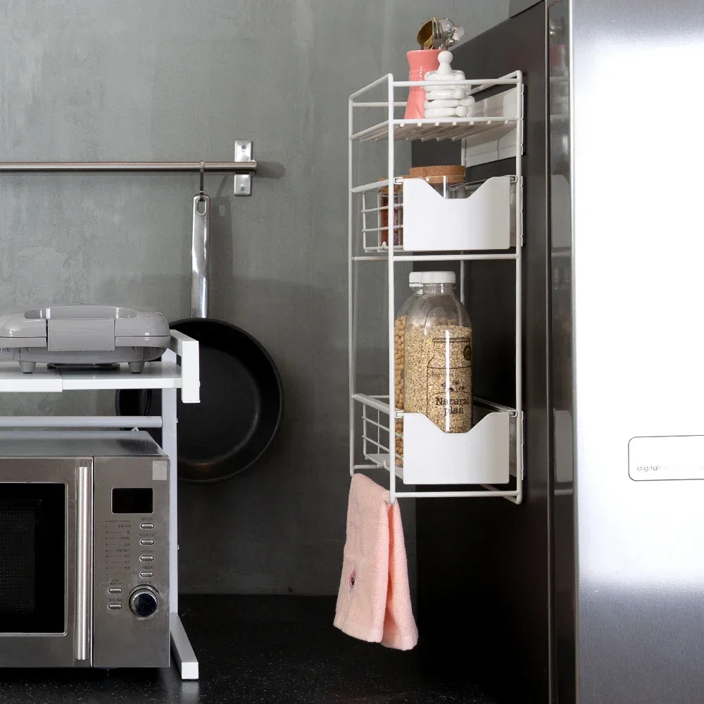 Container Kitchen Drawer for Freezer Washing Machine 3 Tier Refrigerator Magnet Strorage Shelves Rack Side Utility Organizer