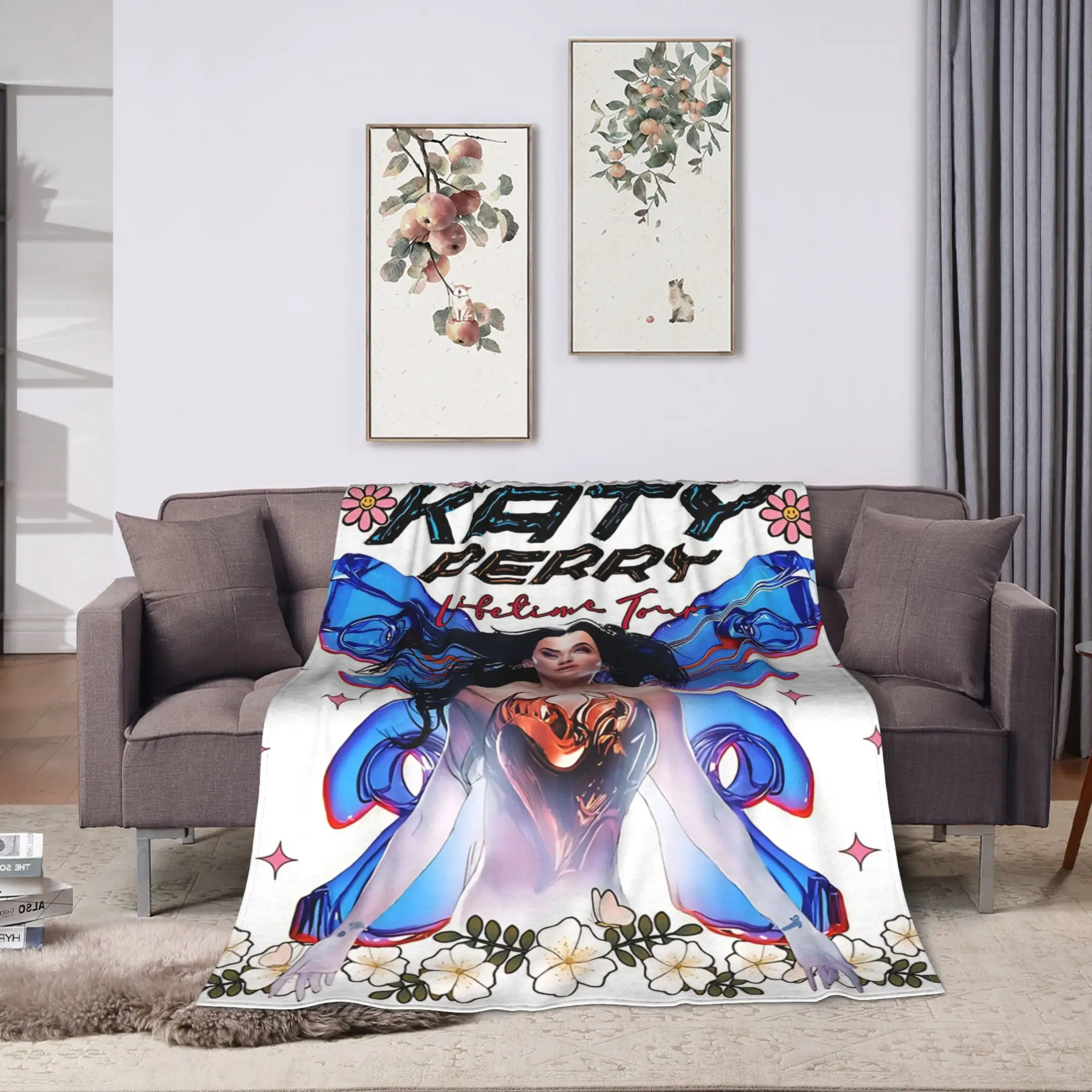 Perry Tour 2025  Katy Butterfly Blanket  Super Warm Street Trend Plush Throw Blanket For Outdoor Flannel Bedspread Bed Cover