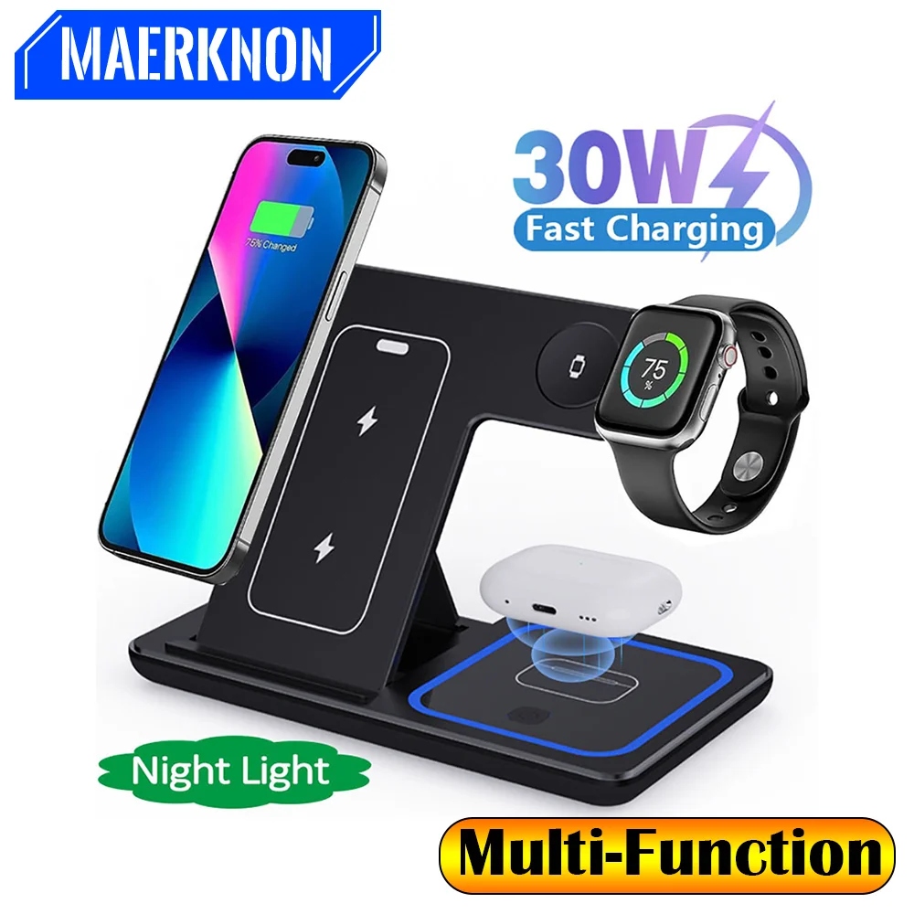 

Foldable Multi-functional 3 in 1 Fast Charging Mobile Phone Station Desktop Wireless Charging For iPhone/Apple Watch/Airpods Pro