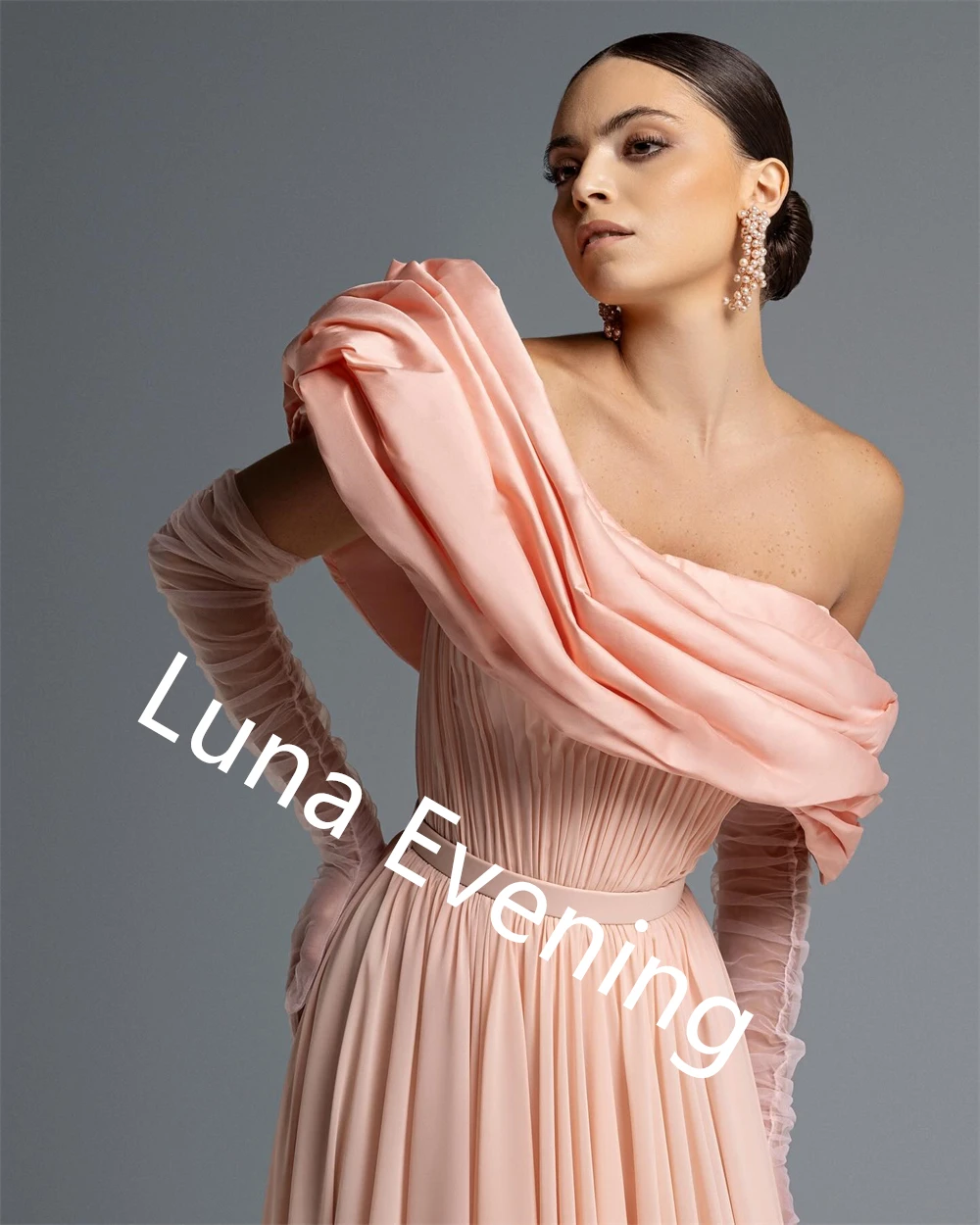 Customized  High Quality Pink Chiffon Evening Dress One Shoulder Sleeveless Bespoke Occasion Gowns Belt Homecoming Dres image 4