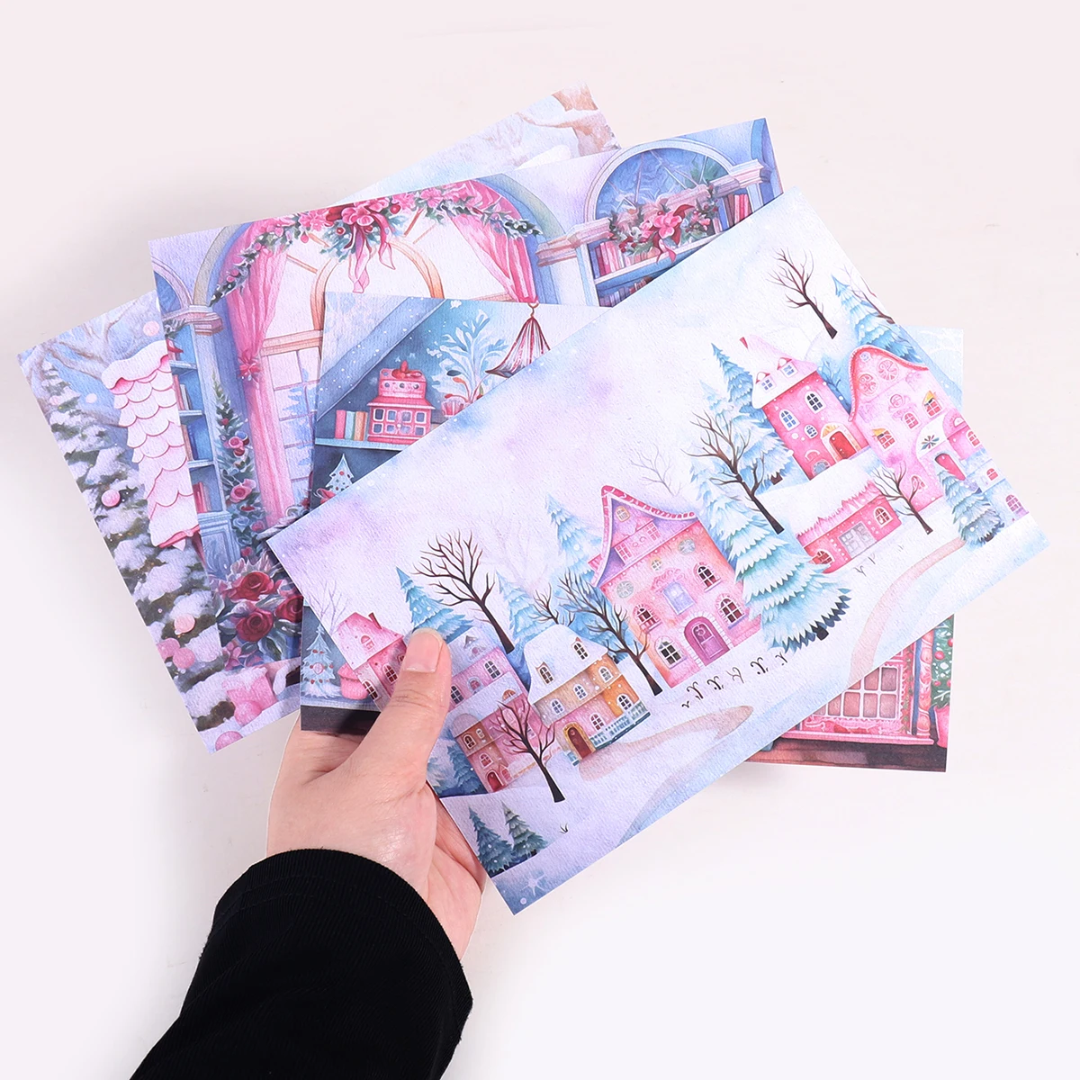 8 hojas por paquete de papel con patrón navideño de invierno, patrones de escenas de nieve de invierno, papel decorativo no adhesivo para collage de planificador diario