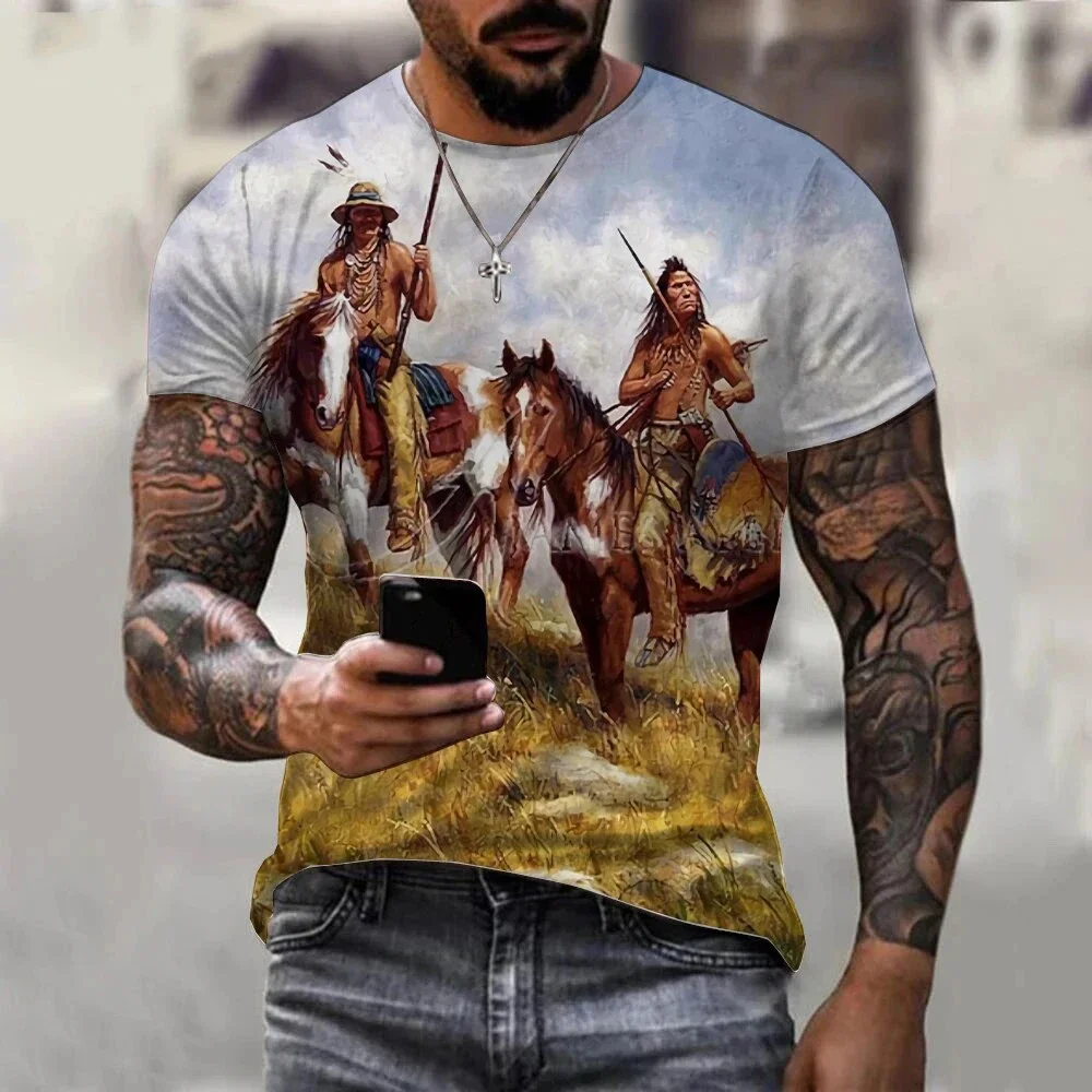 

Summer 2025 New Men's Sports Fashion Casual Short Sleeve T-Shirt Multicolor Comfortable Breathable Vintage Print Short Sleeve